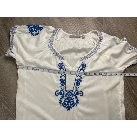NY Collection White Embroidered Short Sleeved Boho Cotton Blouse Top Sz SP - Picture 8 of 11